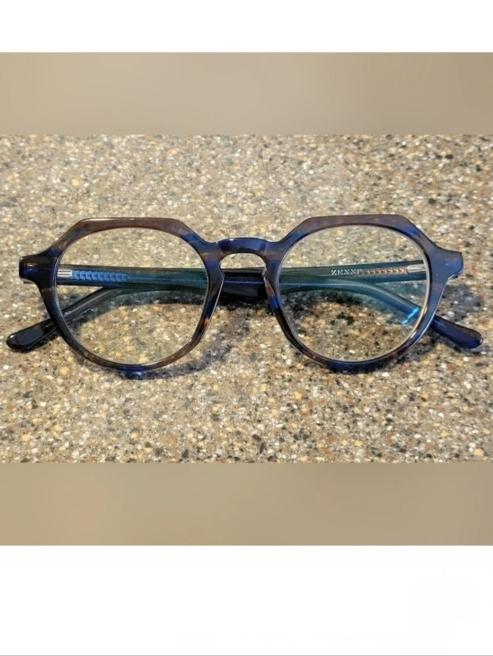 Zenni Premium Acetate Geometric Frames (4429839) + Case - Navy & Amber Tortoise